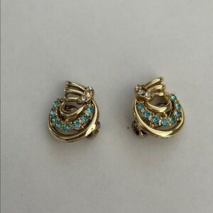 Elegant Gold and Blue Clip-on Earrings
